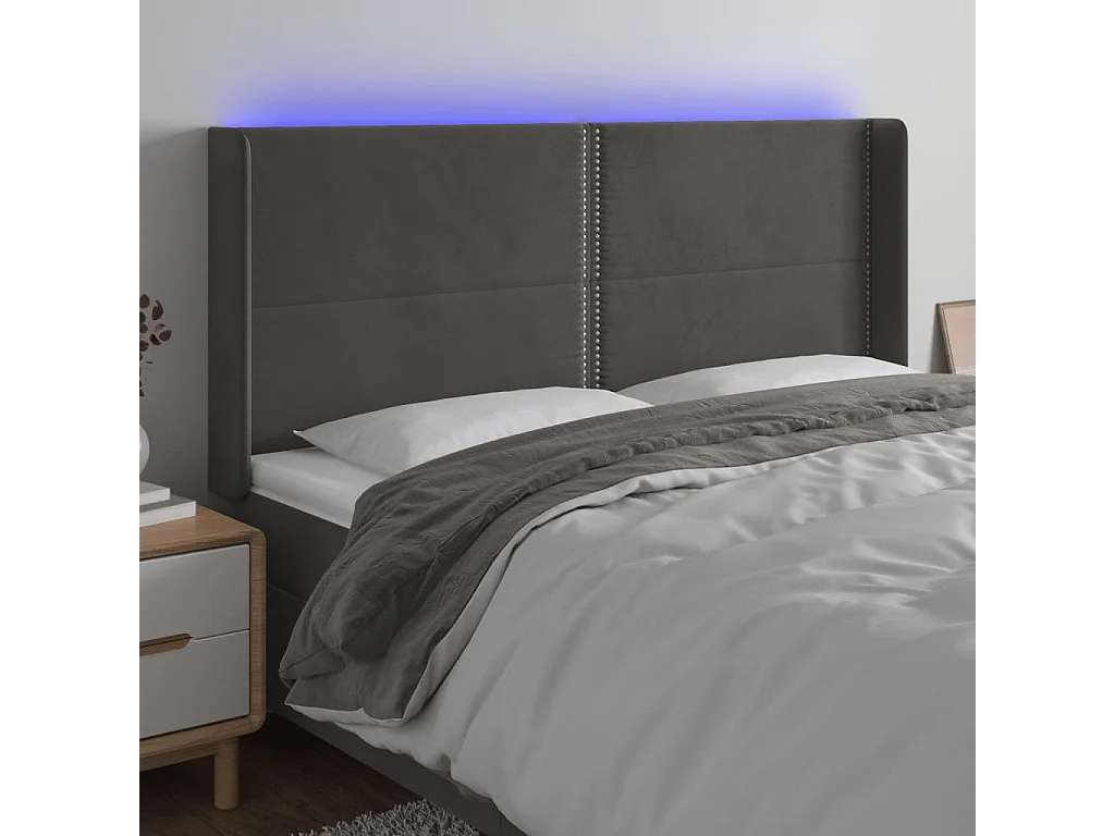 Tête de lit à LED Gris foncé 183x16x118/128 cm Velours POI39612 BonneVie Meuble