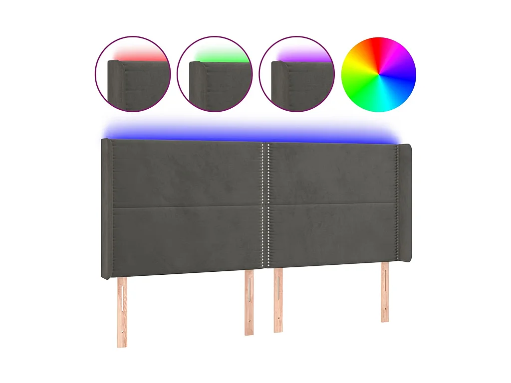 Cabeceira de cama c/ LED veludo 183x16x118/128 cm cinza-escuro PT906136