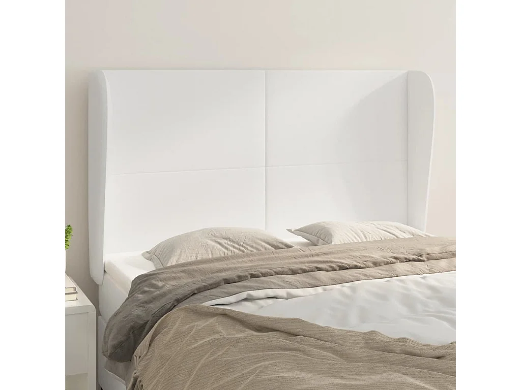 Kopfteil,Bettkopfteil mit Ohren Weiß 147x23x118/128 cm Kunstleder -gkd519767