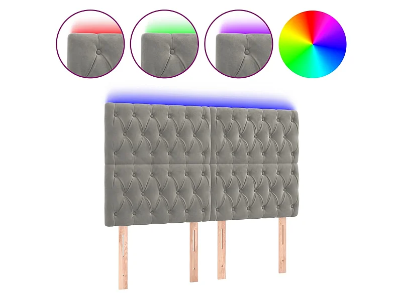 Tête de lit à LED Gris clair 144x7x118/128 cm Velours POI39757 BonneVie Meuble