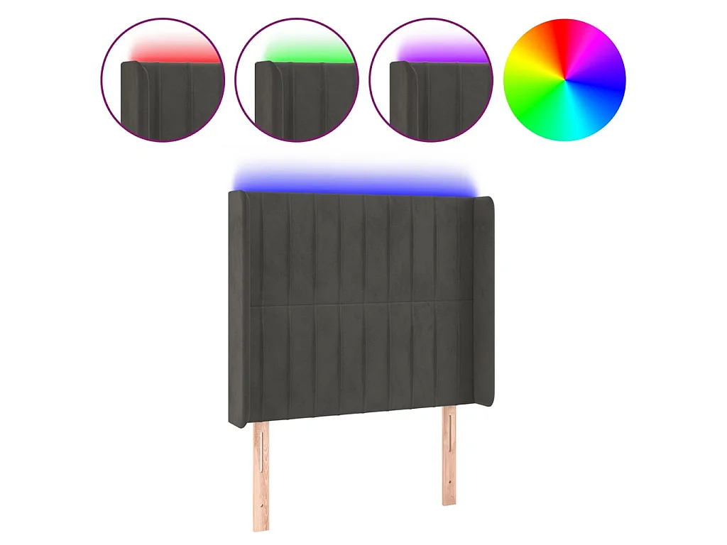 Tête de lit à LED Gris foncé 93x16x118/128 cm Velours POI47906 BonneVie Meuble