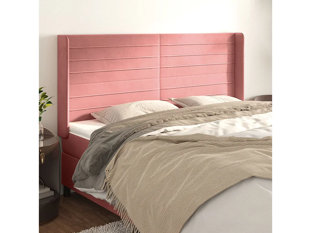 Tête de lit avec oreilles Rose 183x16x118/128 cm Velours POI59700 BonneVie Meuble