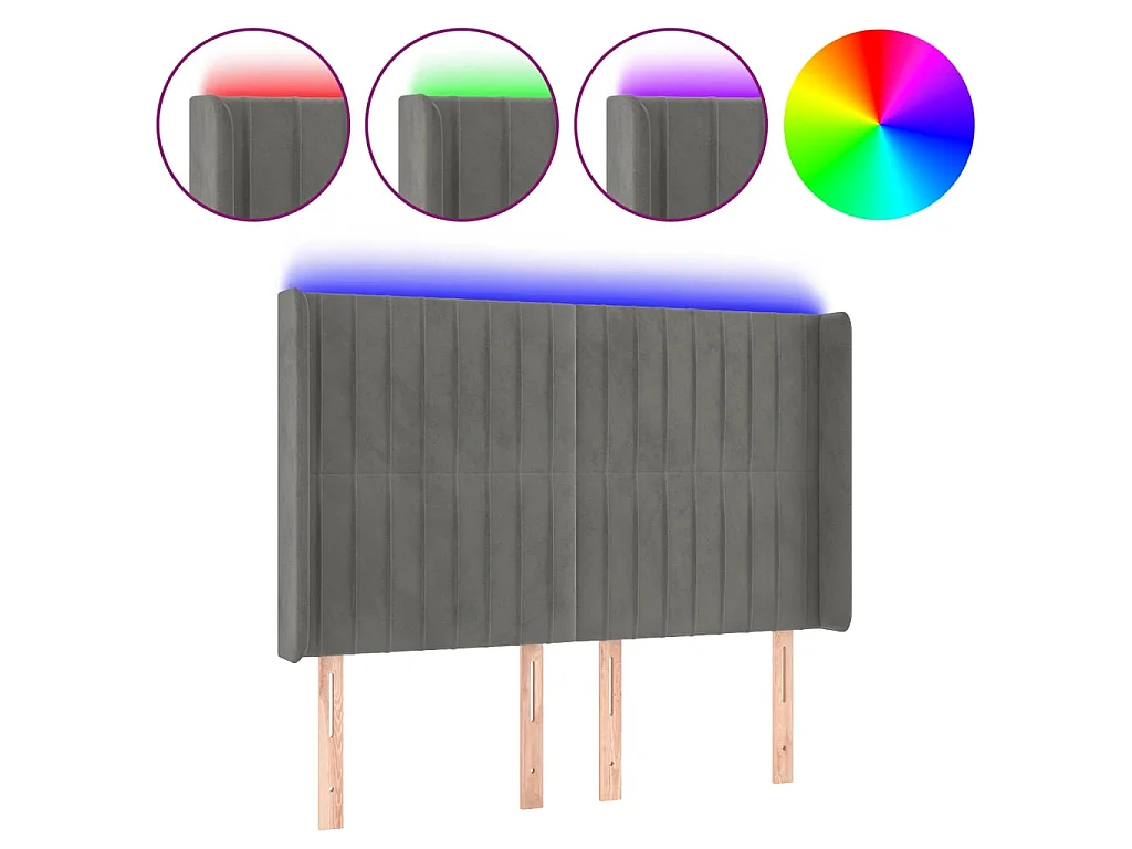 Tête de lit à LED Gris clair 147x16x118/128 cm Velours POI38524 BonneVie Meuble