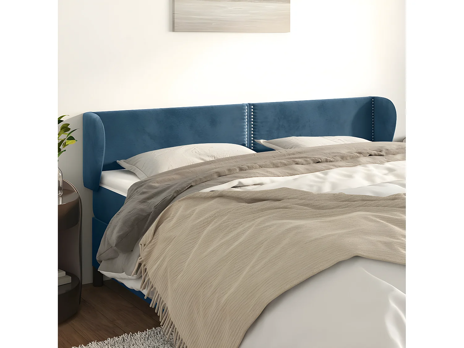 Tête de lit avec oreilles Bleu foncé 203x23x78/88 cm Velours POI38961 BonneVie Meuble