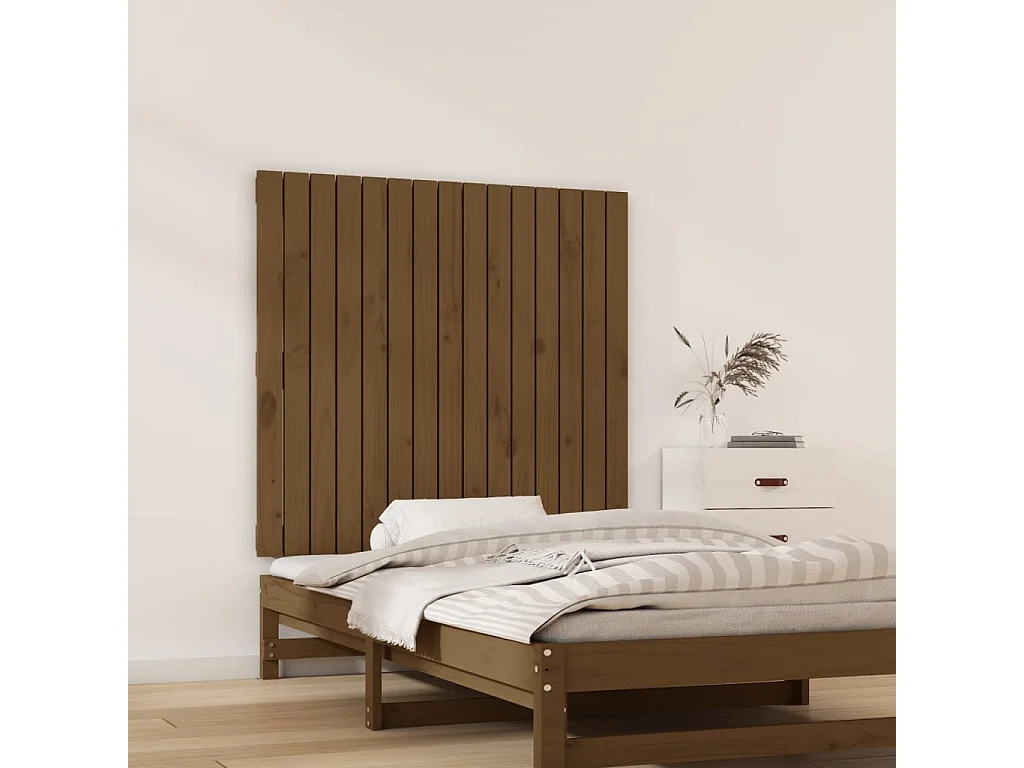 Cabecero cama pared madera maciza pino marrón miel 95,5x3x90 cm ES70023