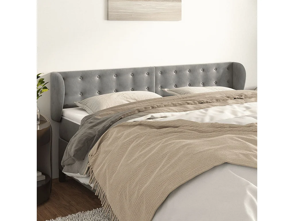 Testiera | Testata del letto ad Orecchio Grigio Chiaro 203x23x78/88 cm in Velluto