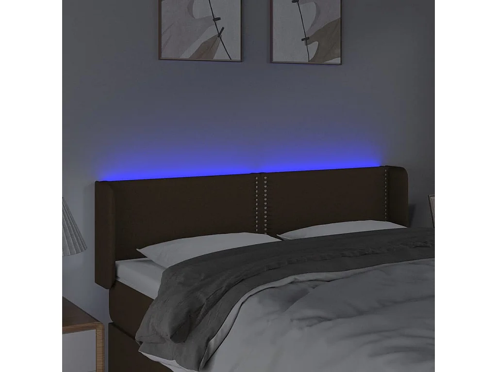 Cabeceira de cama c/ luzes LED tecido 147x16x78/88 cm castanho PT199477