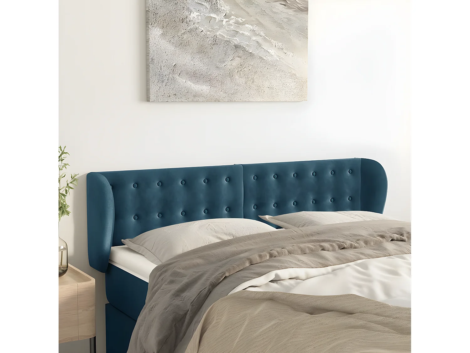 Tête de lit avec oreilles Bleu foncé 147x23x78/88 cm Velours POI50875 BonneVie Meuble