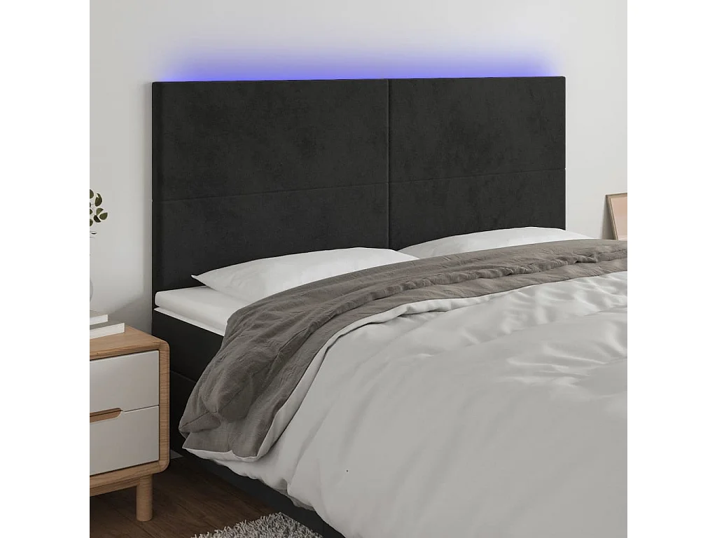 Tête de lit à LED Noir 200x5x118/128 cm Velours POI85118 BonneVie Meuble