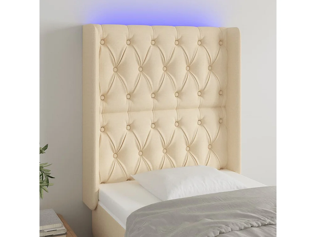 Tête de lit à LED Crème 83x16x118/128 cm Tissu POI22594 BonneVie Meuble