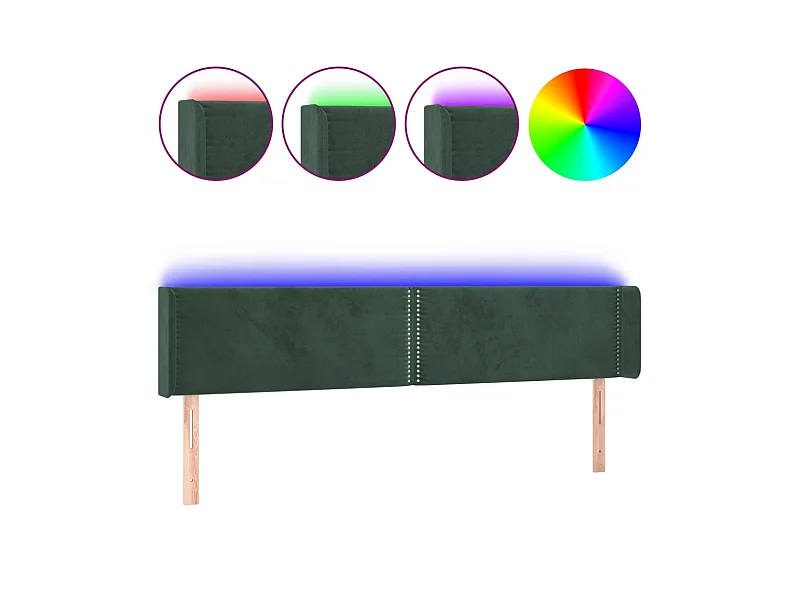 Tête de lit à LED Vert foncé 203x16x78/88 cm Velours POI43957 BonneVie Meuble
