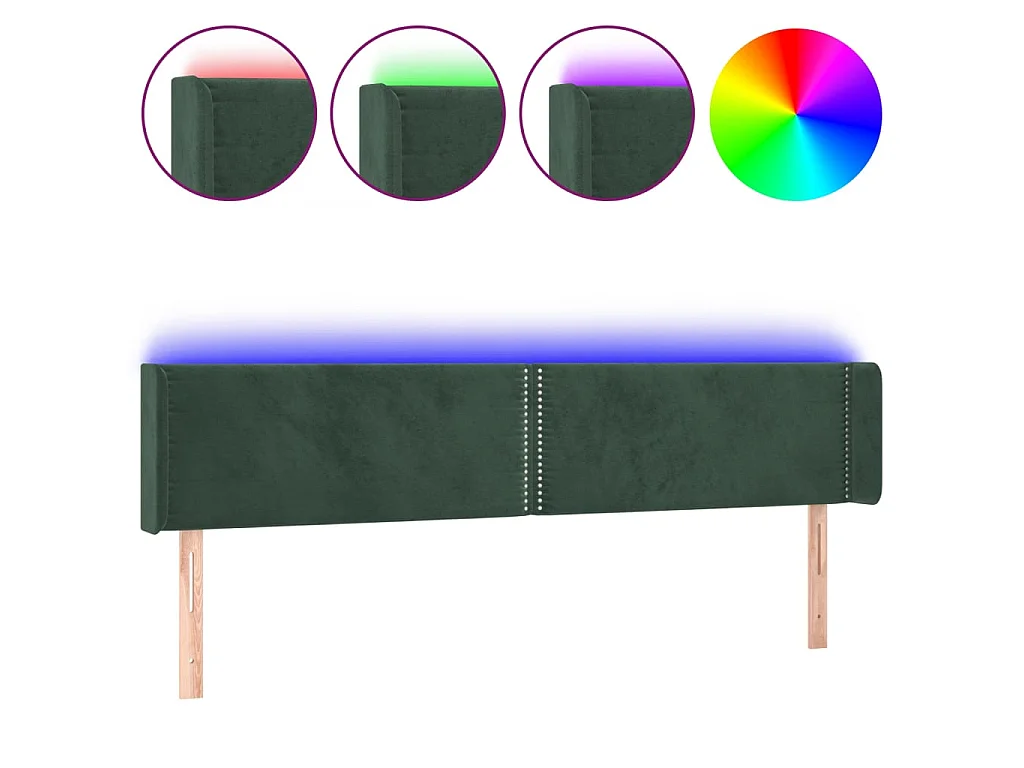 Tête de lit à LED Vert foncé 203x16x78/88 cm Velours POI43957 BonneVie Meuble