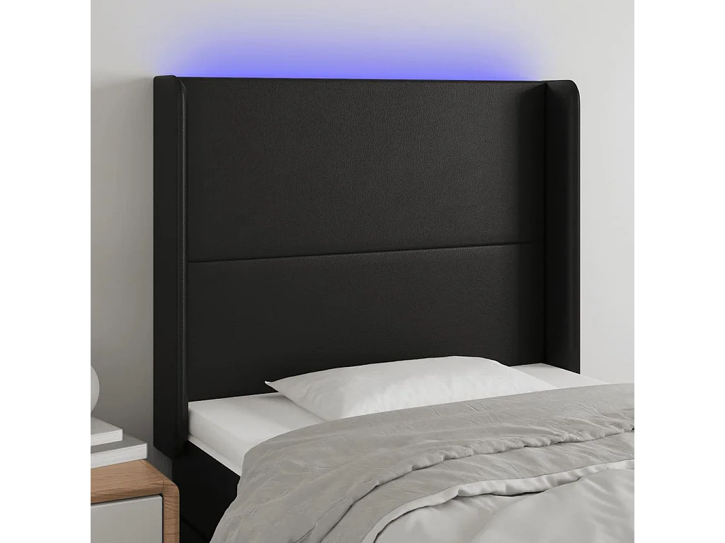 Cabeceira cama c/ LED couro artificial 103x16x118/128 cm preto PT133202
