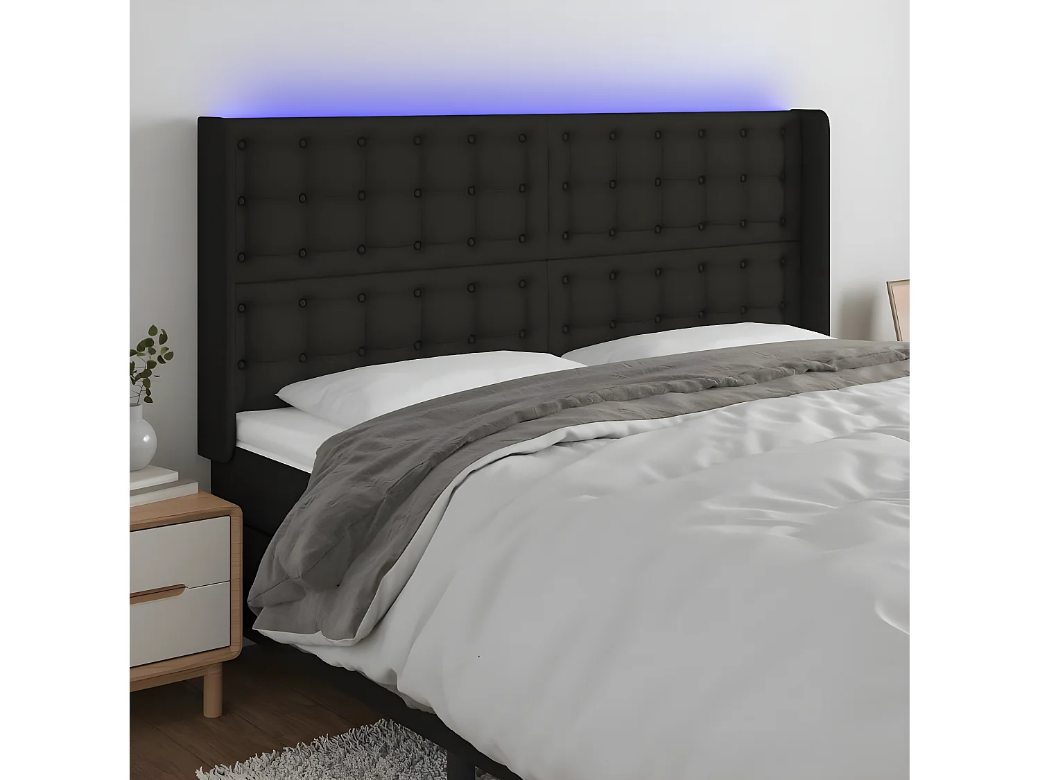 Tête de lit à LED Noir 163x16x118,128 cm Tissu LKC59887 BonneVie Meuble