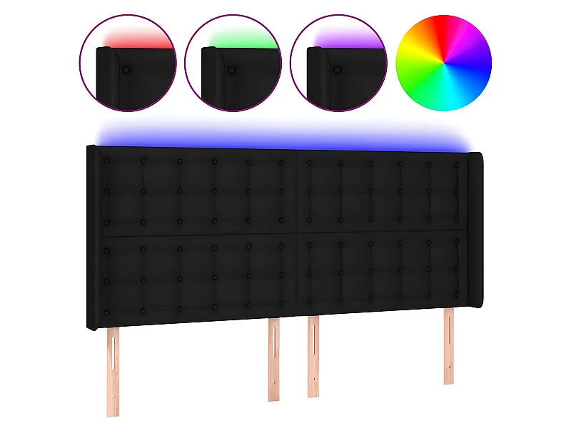 Cabecero con LED de tela negro 163x16x118/128 cm ES49141