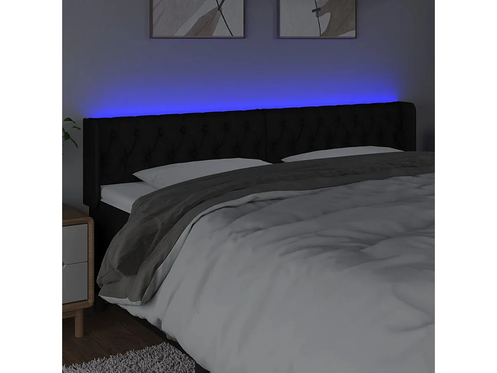 Tête de lit à LED Noir 203x16x78/88 cm Tissu POI14187 BonneVie Meuble