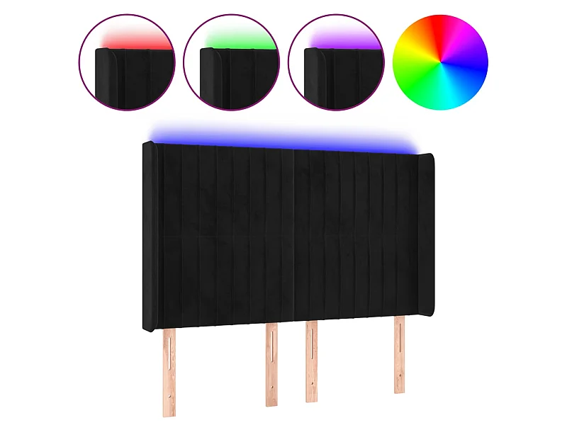 Cabecero con LED de terciopelo negro 147x16x118/128 cm ES41153