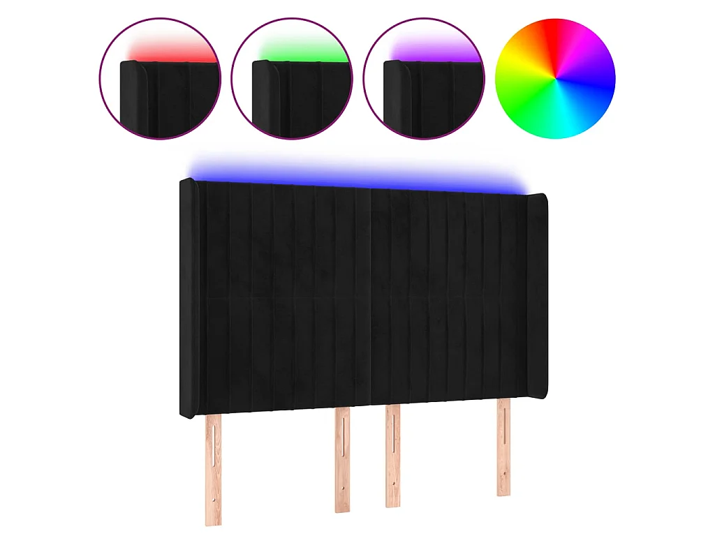 Cabecero con LED de terciopelo negro 147x16x118/128 cm ES41153