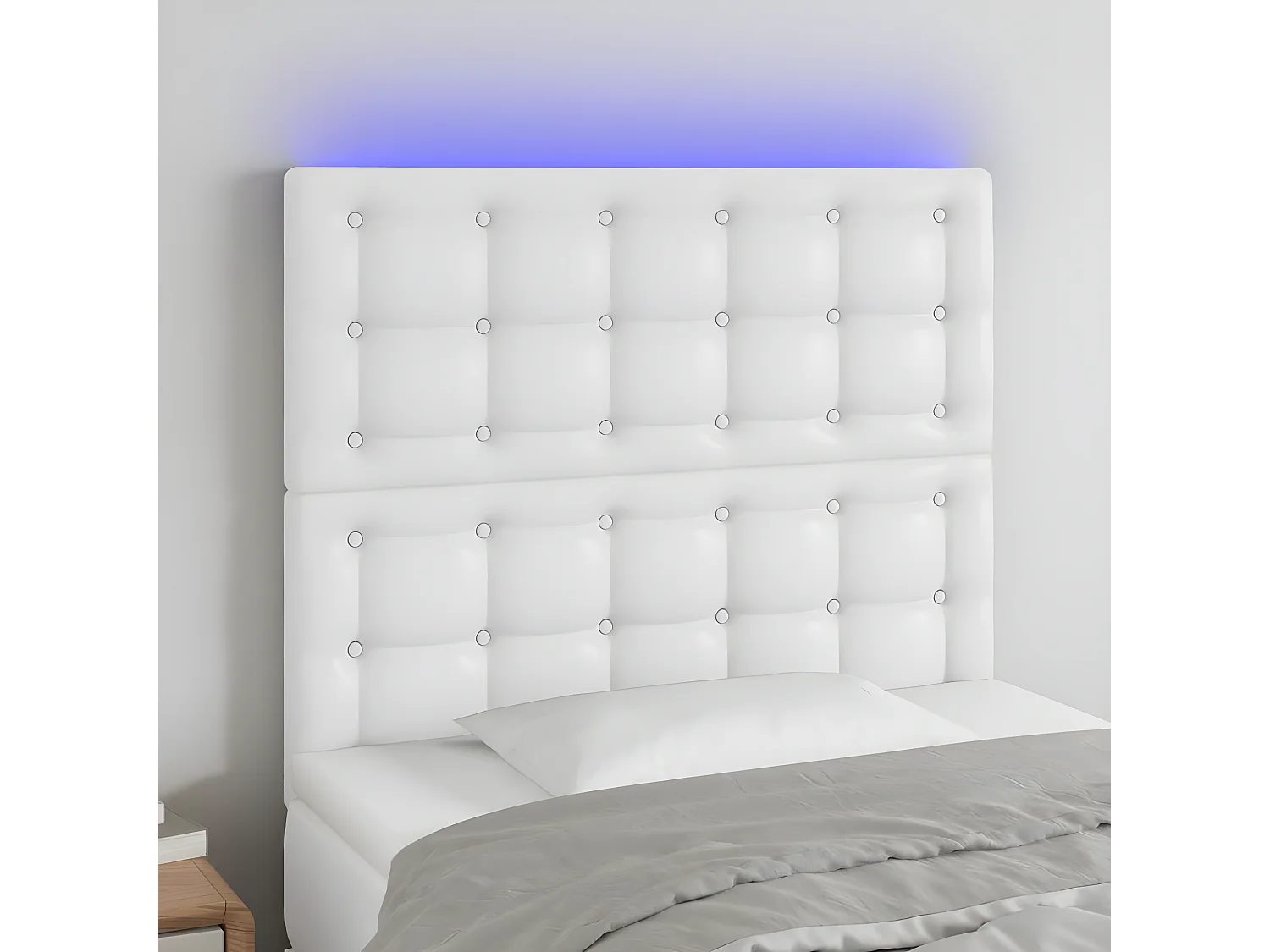 Tête de lit à LED Blanc 80x5x118/128 cm Similicuir POI12436 BonneVie Meuble