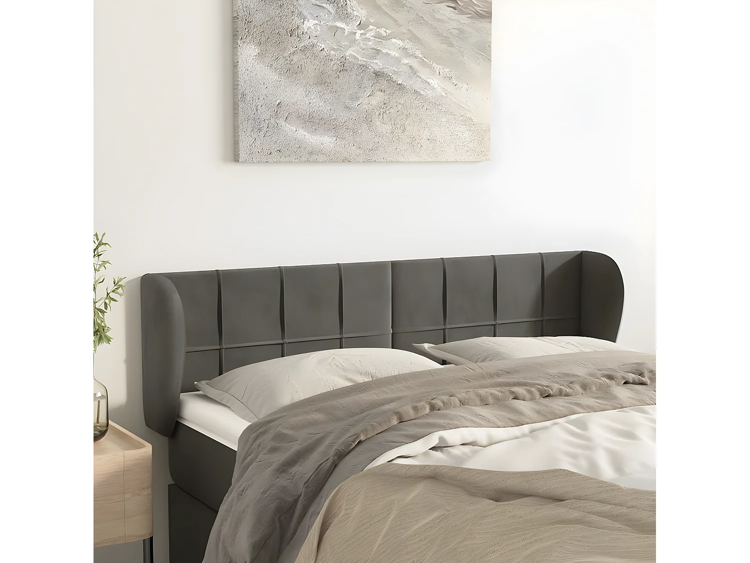 Tête de lit avec oreilles Gris foncé 147x23x78/88 cm Velours POI82780 BonneVie Meuble