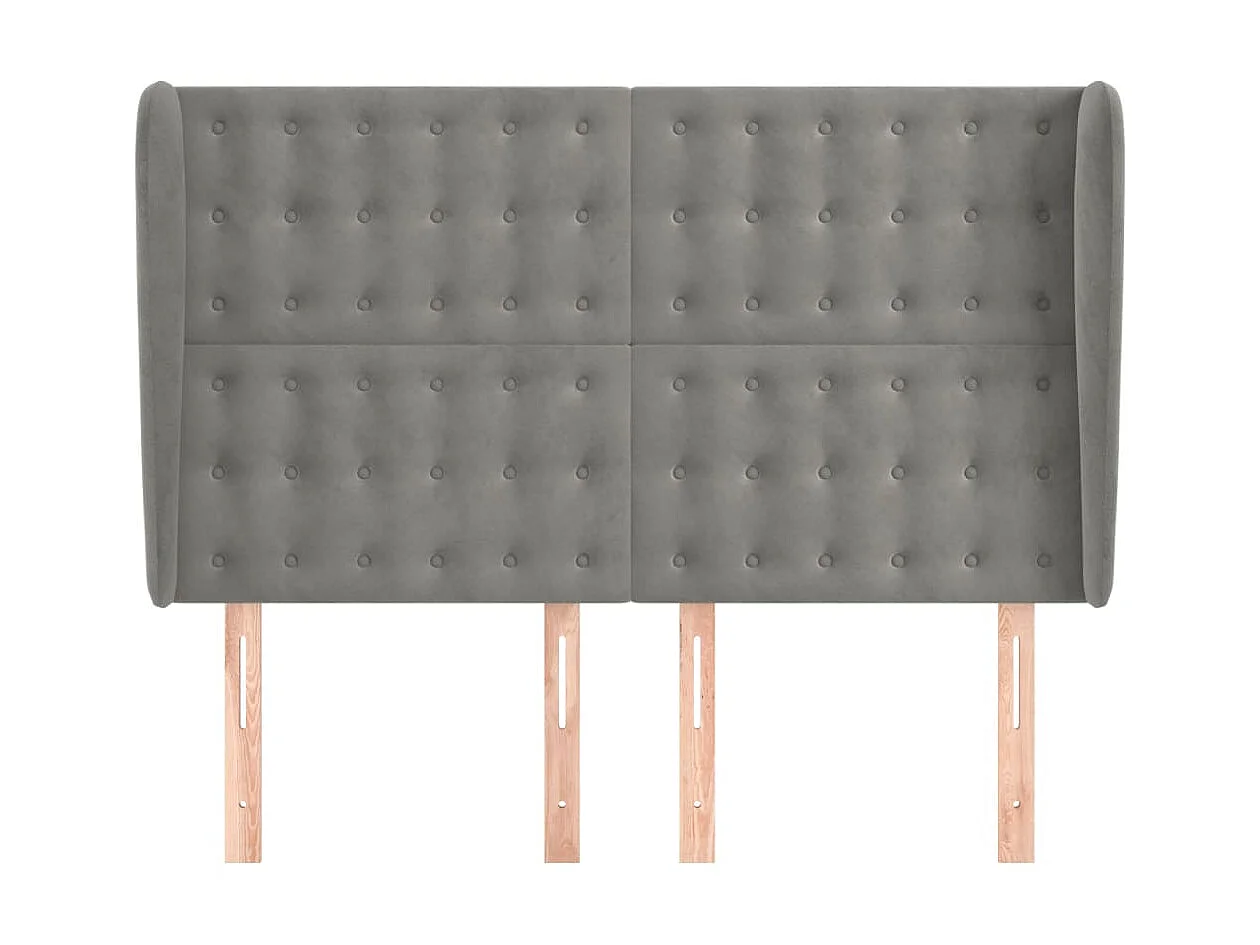 Cabecero con orejas de terciopelo gris claro 147x23x118/128 cm ES80175