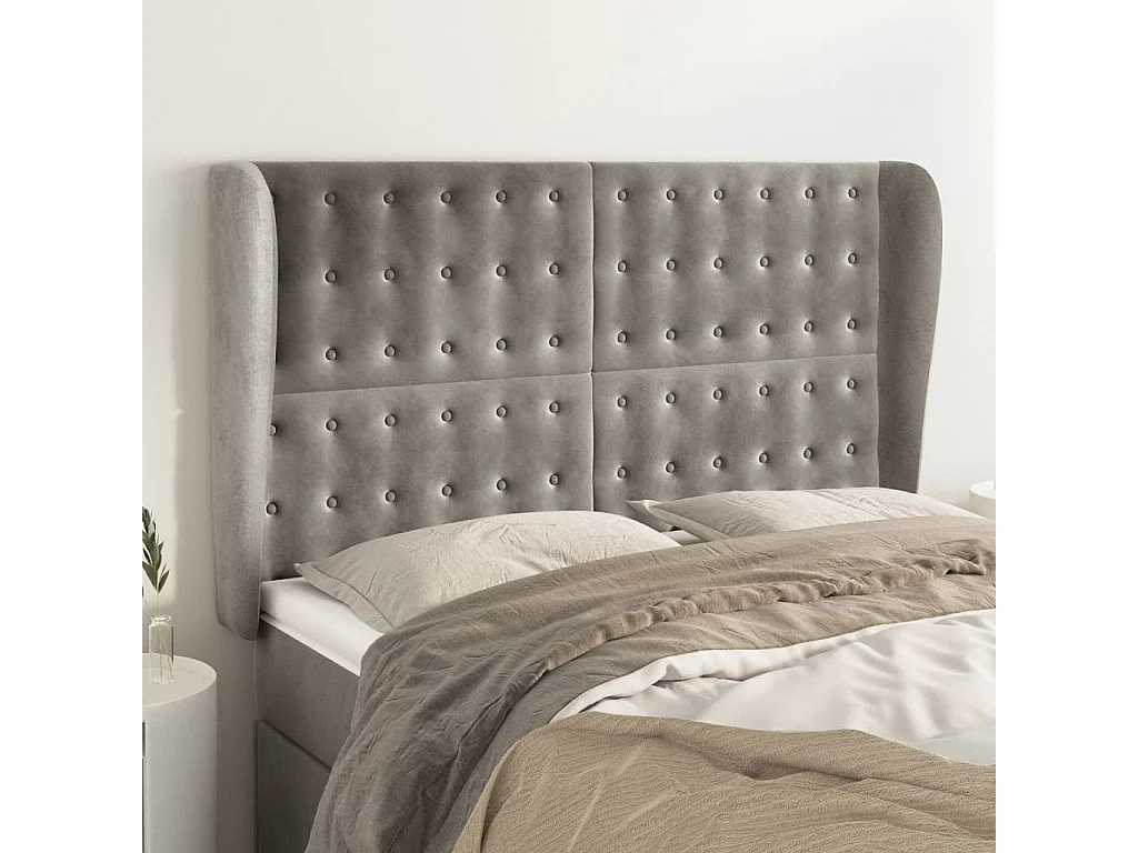 Tête de lit avec oreilles Gris clair 147x23x118/128 cm Velours POI34644 BonneVie Meuble