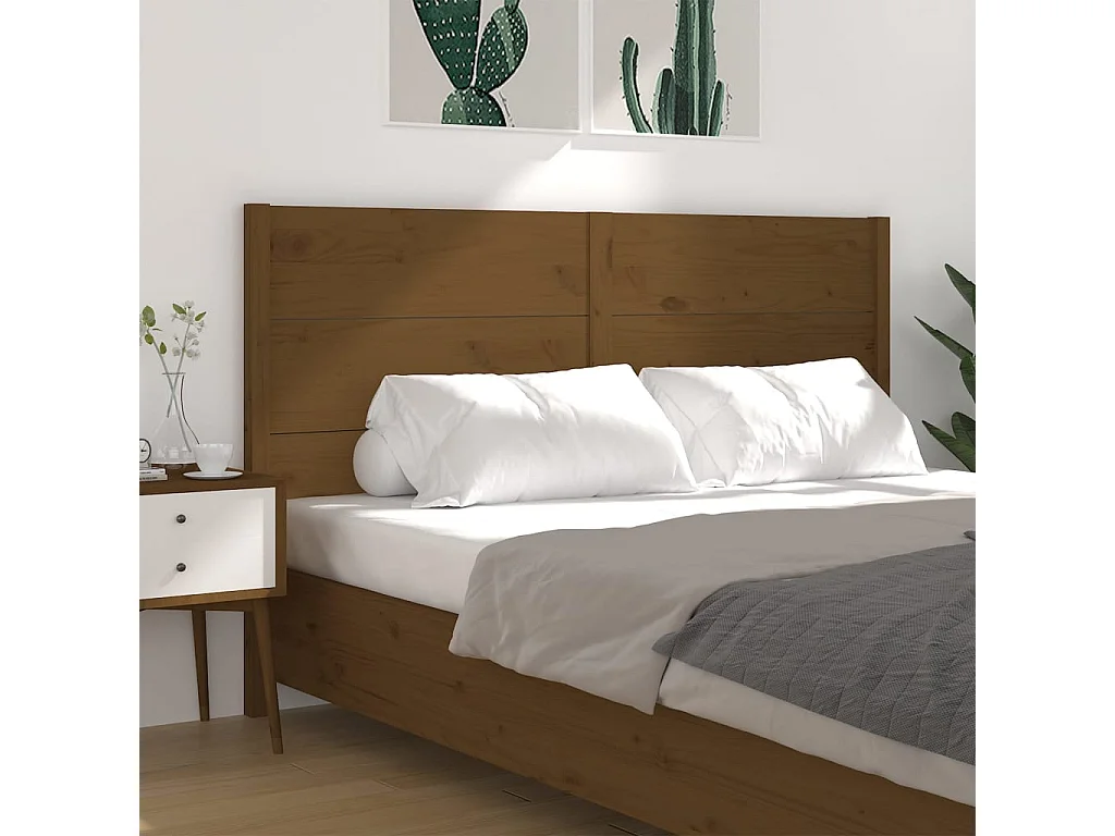 Cabecero madera maciza de pino marrón miel 126x4x100 cm ES21999