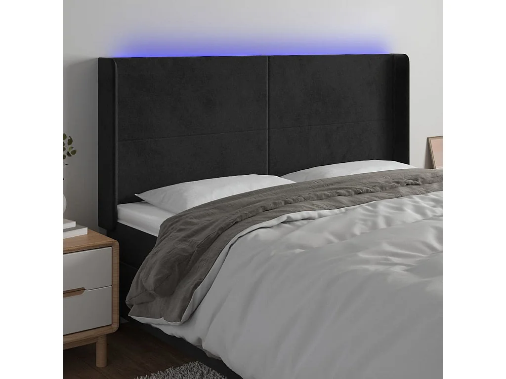 Cabecero con LED de terciopelo negro 163x16x118/128 cm ES87688