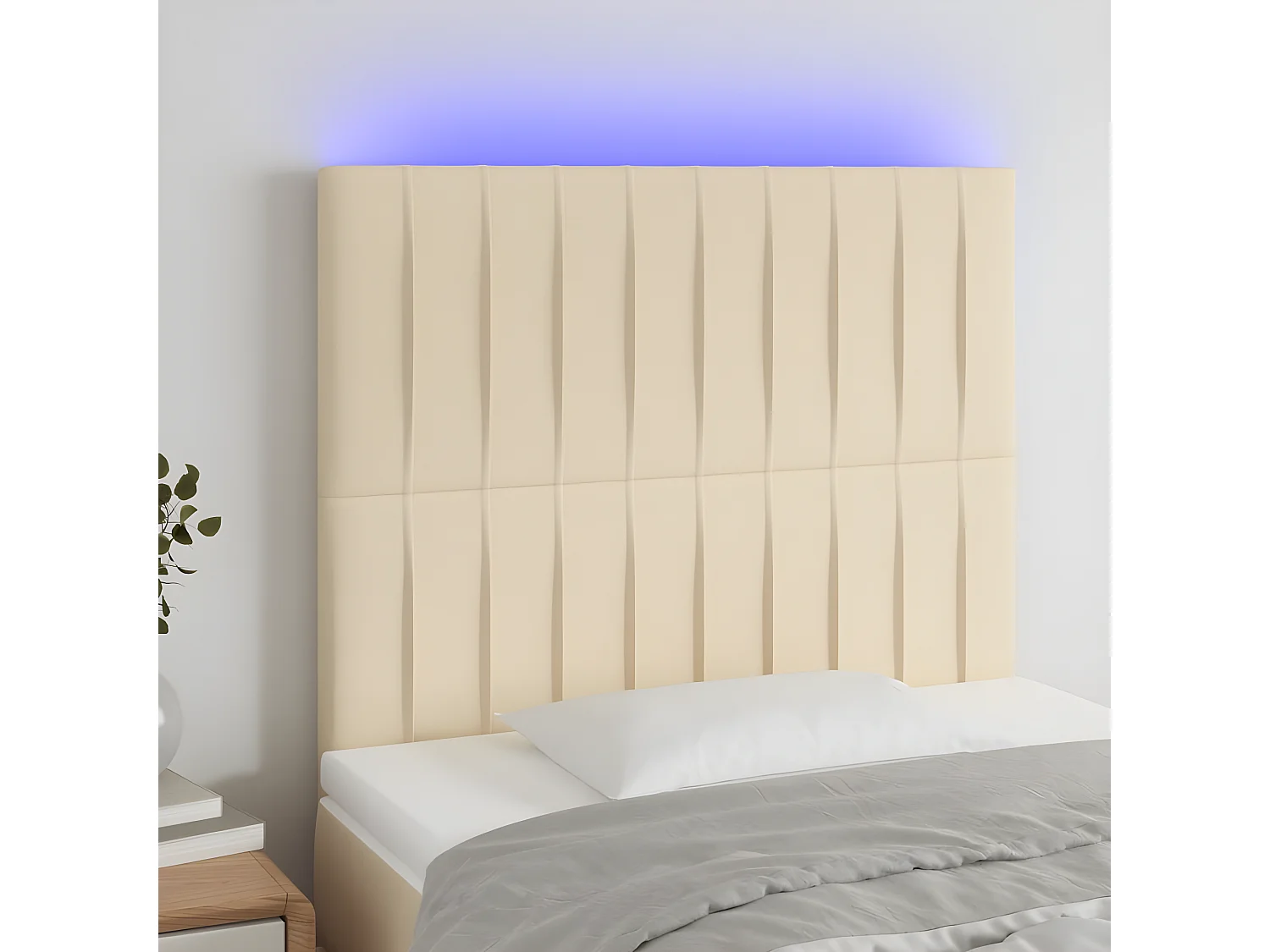 Tête de lit à LED Crème 100x5x118/128 cm Tissu POI72565 BonneVie Meuble
