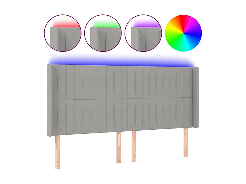 Testiera | Testata del letto a LED Grigio Chiaro 163x16x118/128 cm in Tessuto