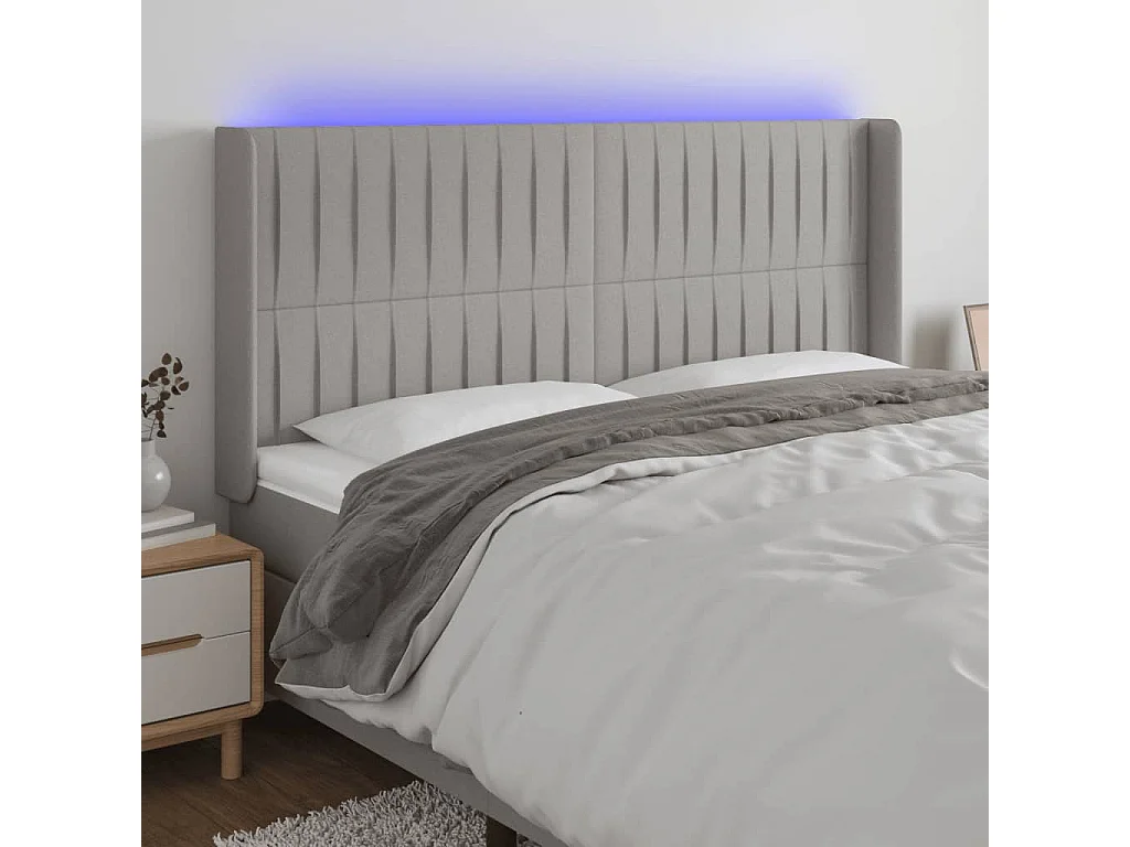 Testiera | Testata del letto a LED Grigio Chiaro 163x16x118/128 cm in Tessuto