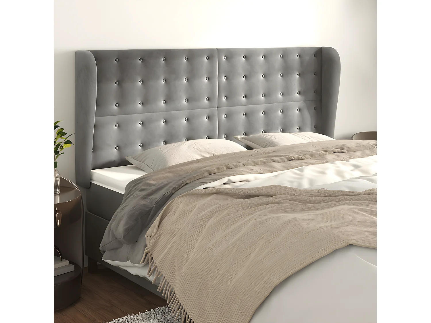 Tête de lit avec oreilles Gris clair 183x23x118,128 cm Velours LKC69049 BonneVie Meuble