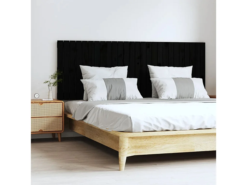 Cabecero de cama de pared madera maciza pino negro 166x3x60 cm ES44202