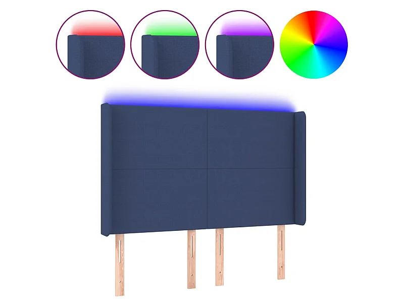 Cabeceira de cama c/ luzes LED tecido 147x16x118/128 cm azul PT217165