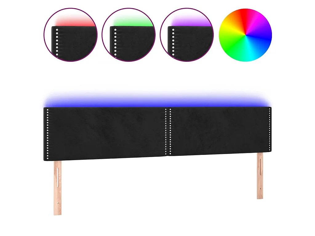 Cabeceira de cama c/ luzes LED veludo 200x5x78/88 cm preto PT953235