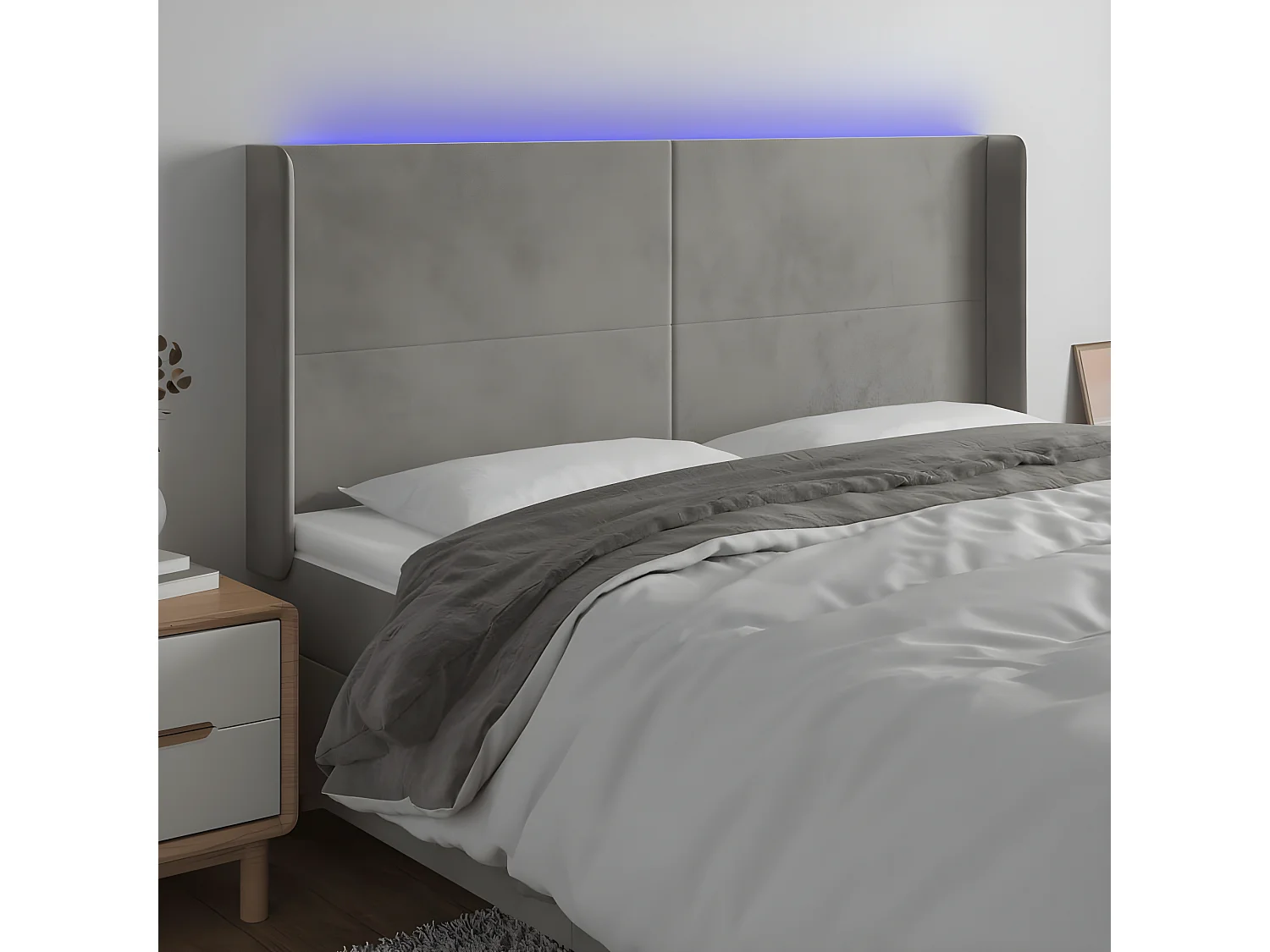 Tête de lit à LED Gris clair 183x16x118/128 cm Velours POI93382 BonneVie Meuble