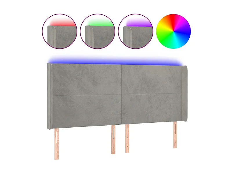 Cabeceira cama c/ luzes LED veludo 183x16x118/128cm cinza-claro PT941790