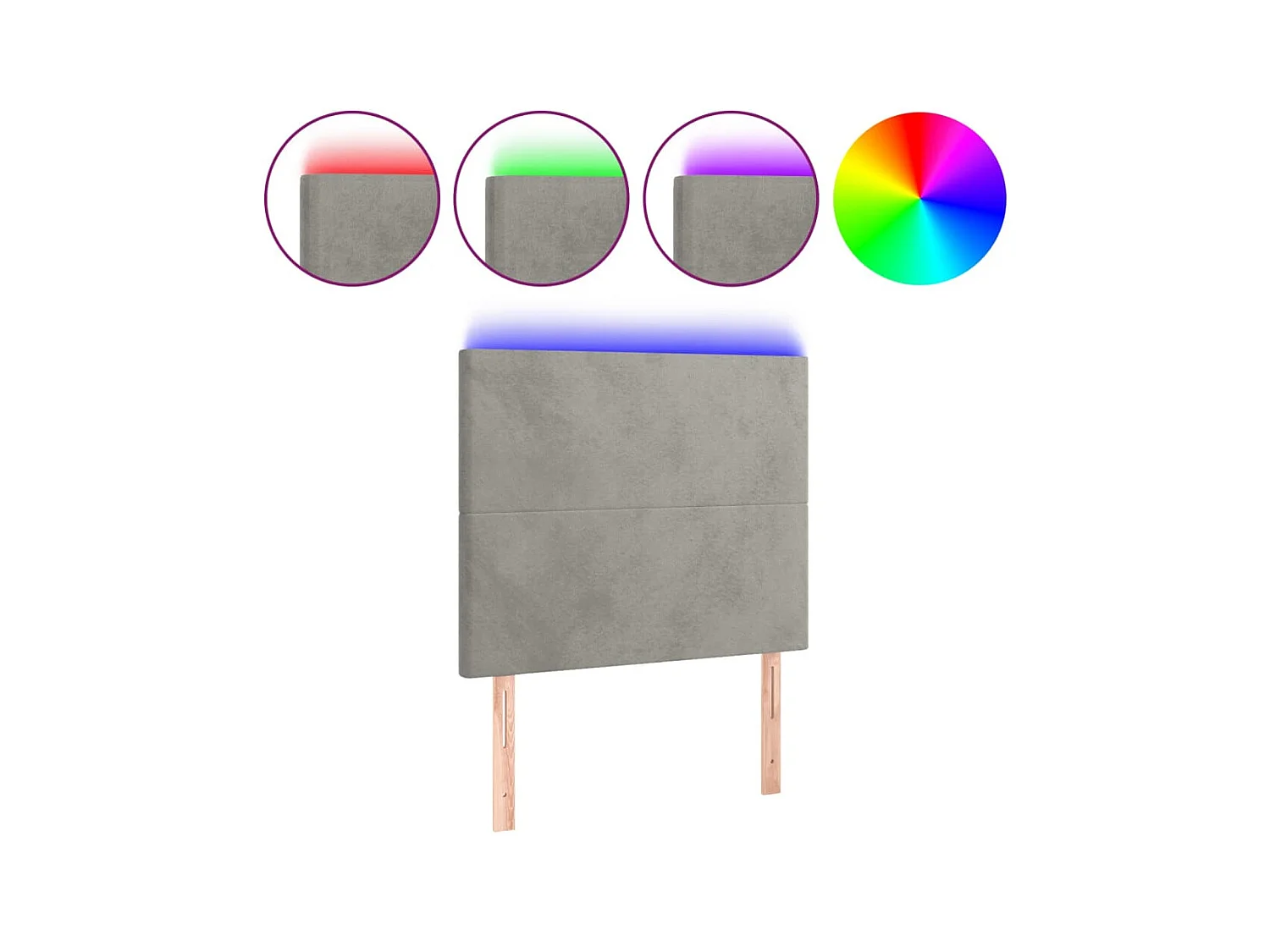 Tête de lit à LED Gris clair 80x5x118/128 cm Velours POI35519 BonneVie Meuble