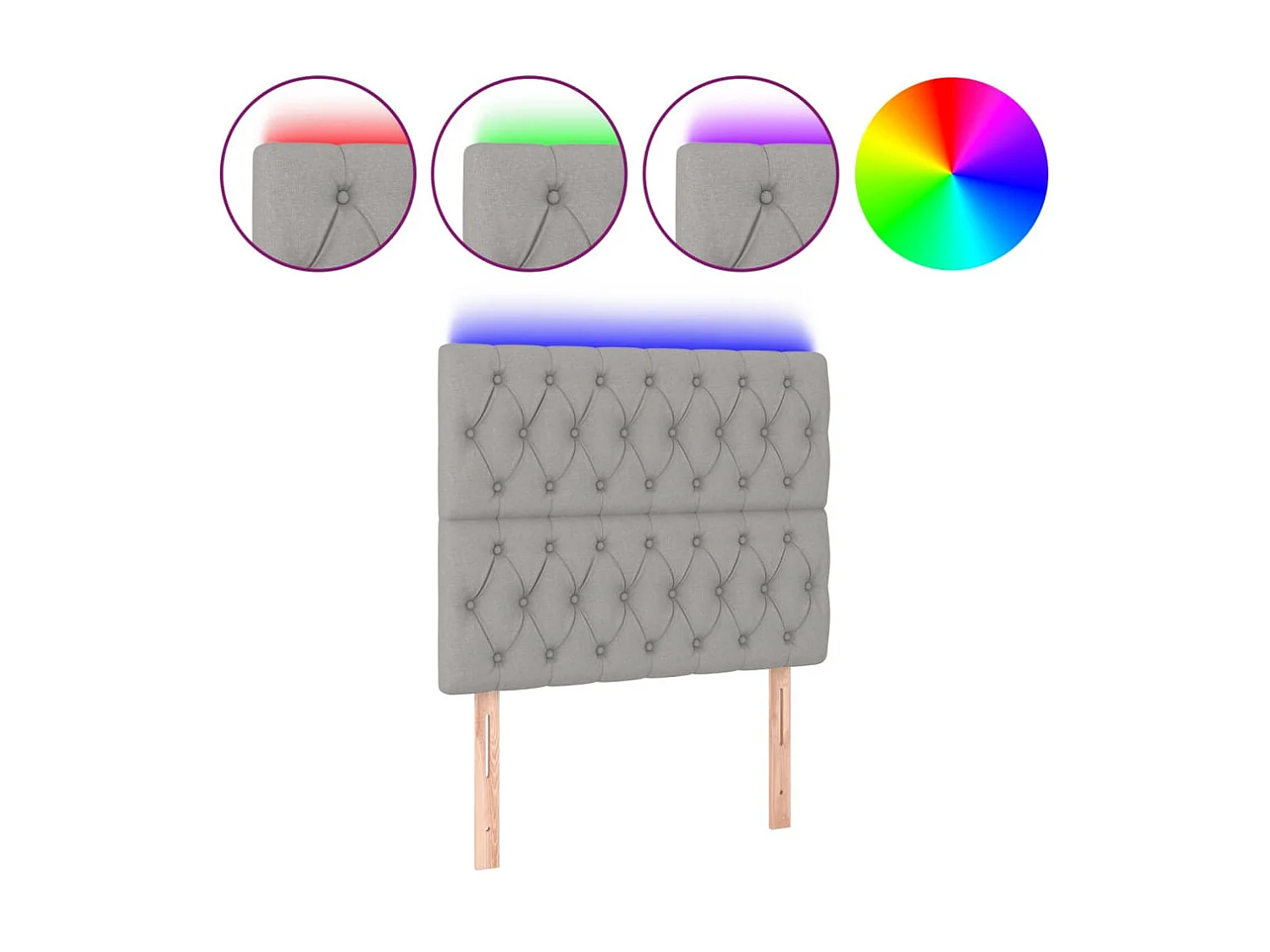 Tête de lit à LED Gris clair 100x7x118/128 cm Tissu POI49394 BonneVie Meuble