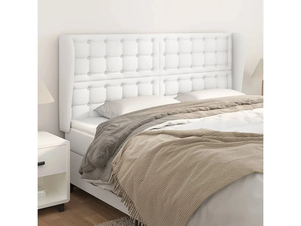 Cabeceira cama c/ abas couro artificial 183x23x118/128cm branco PT718836