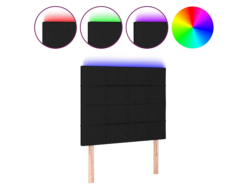 Testiera | Testata del letto a LED Nera 100x5x118/128 cm in Tessuto