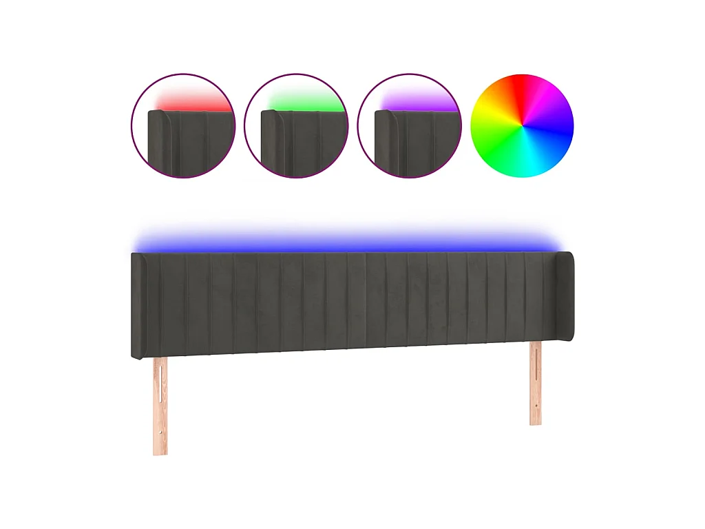 Testiera | Testata del letto a LED Grigio Scuro 183x16x78/88 cm in Velluto