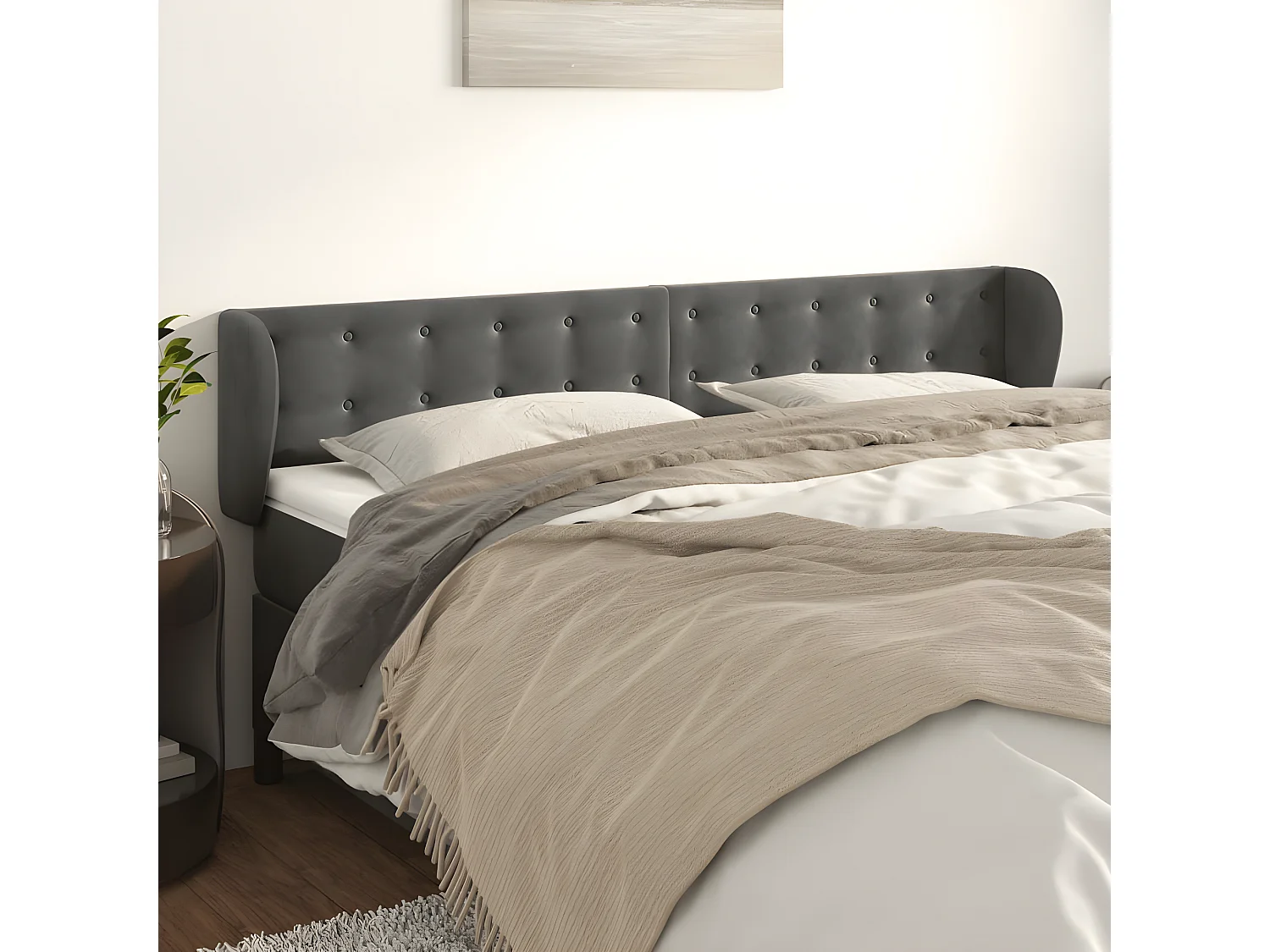 Tête de lit avec oreilles Gris foncé 183x23x78/88 cm Velours POI50195 BonneVie Meuble