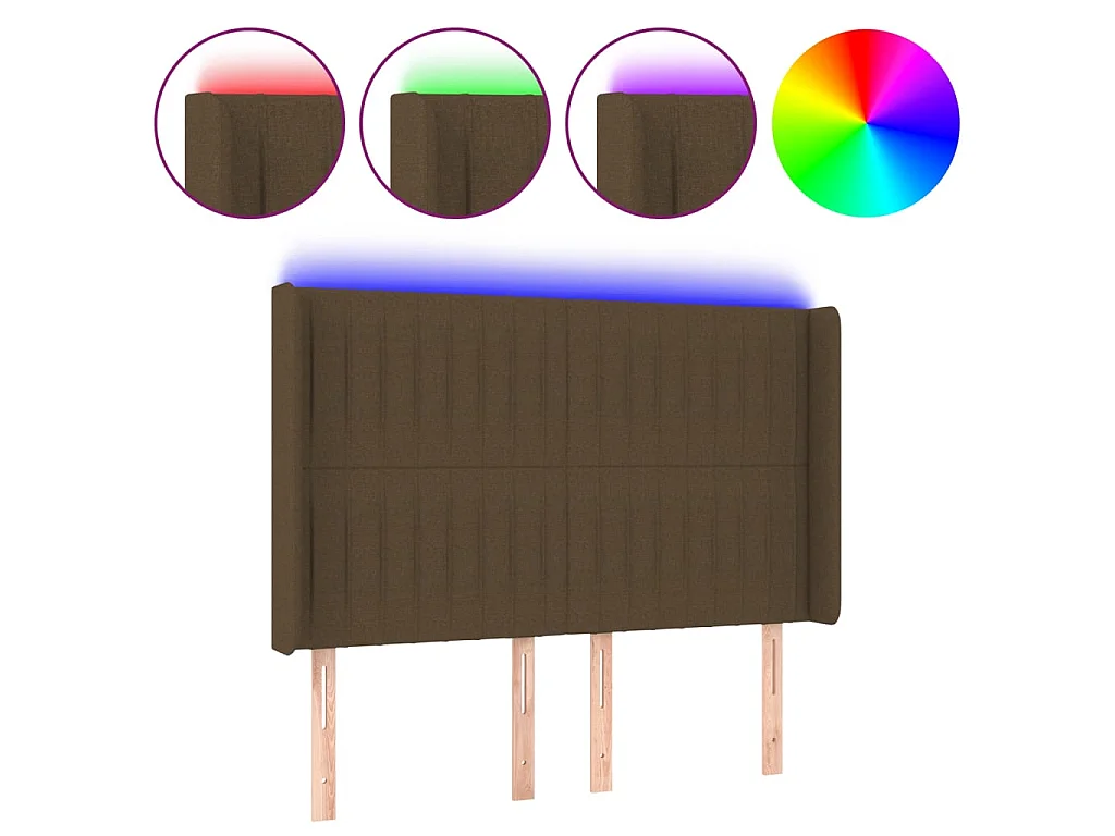 Tête de lit à LED Marron foncé 147x16x118/128 cm Tissu POI69246 BonneVie Meuble