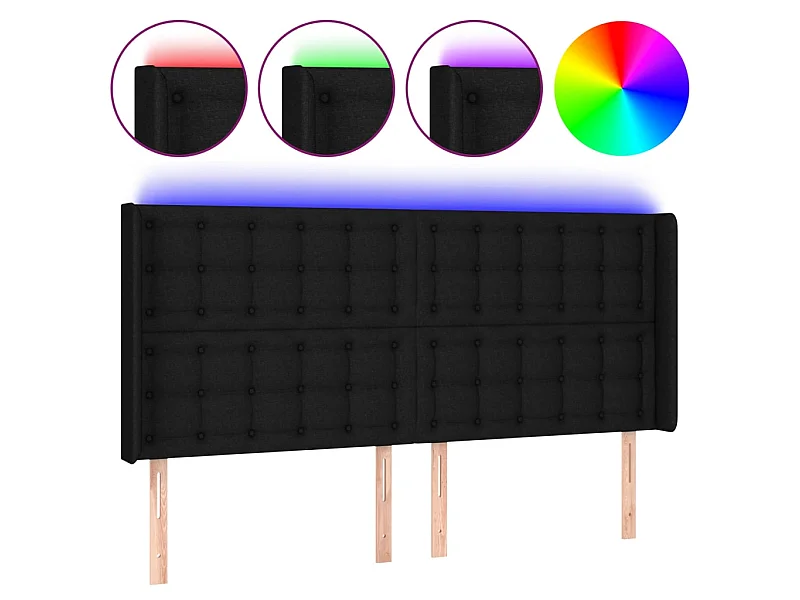 Testiera | Testata del letto a LED Nera 203x16x118/128 cm in Tessuto