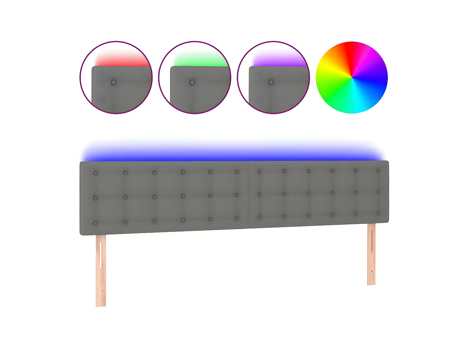 Testiera a LED Grigio Scuro 180x5x78/88 cm in Tessuto CFW281247