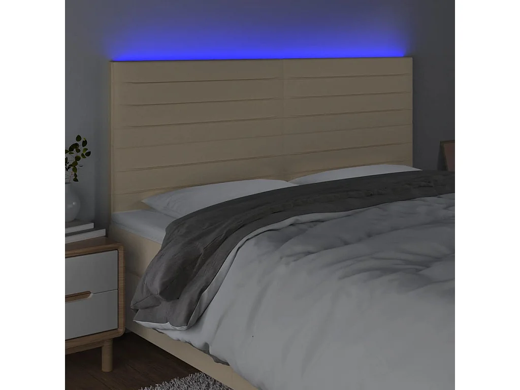 Tête de lit à LED Crème 200x5x118/128 cm Tissu POI66994 BonneVie Meuble