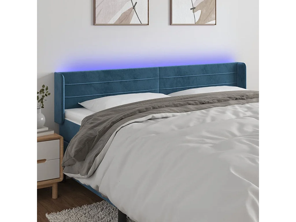 Cabecero con LED de terciopelo azul oscuro 163x16x78/88 cm ES52130