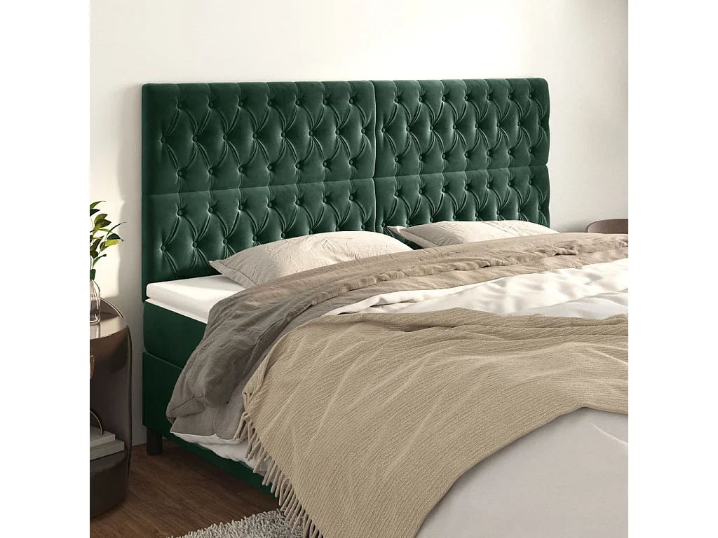 Têtes de lit 4 pcs Vert foncé 100x7x78/88 cm Velours POI67595 BonneVie Meuble