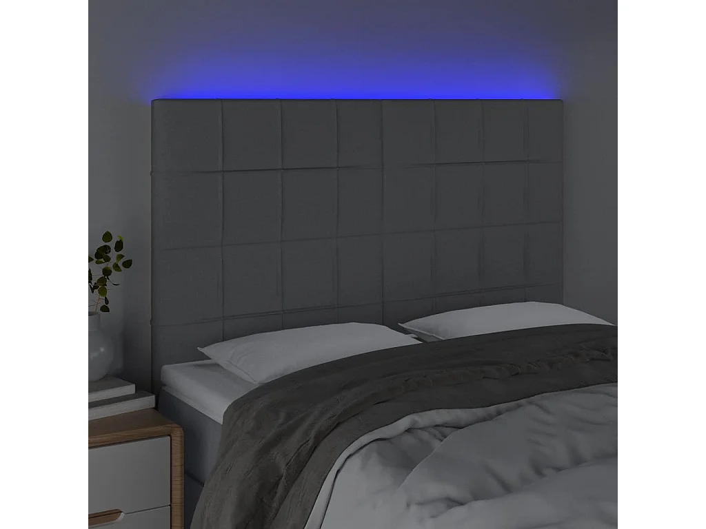 Tête de lit à LED Gris clair 144x5x118/128 cm Tissu POI93296 BonneVie Meuble